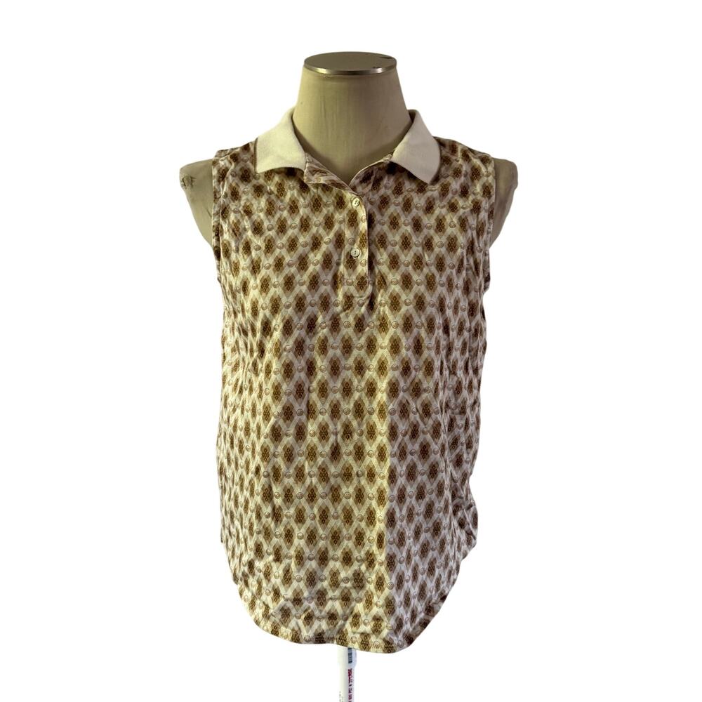 Vtg Y2K 2000s Tan Argyle Golf Print Sleeveless Tank Polo Shirt Sz L Preppy